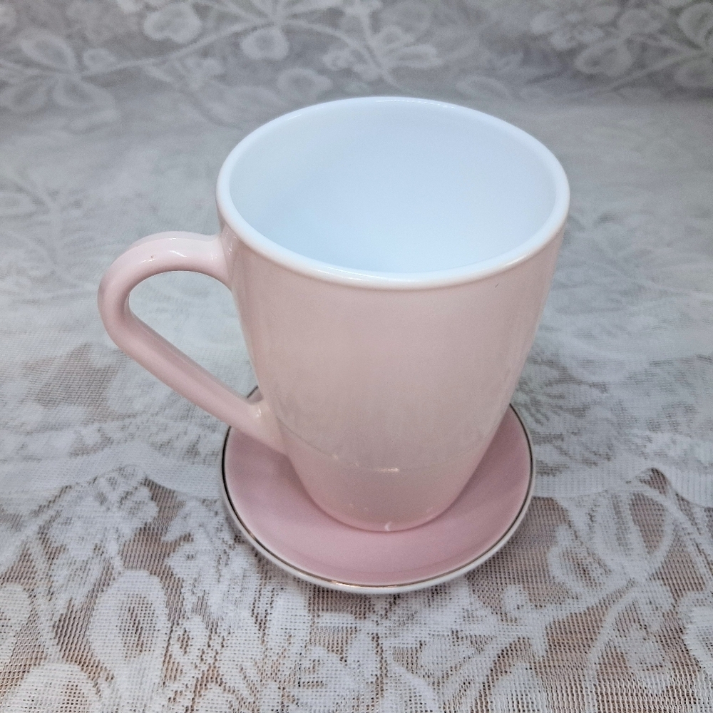 Bormioli Rocco Mug Pink Pastel Tempered Glass With Pink Saucer Cottagecore - Picture 8 of 13
